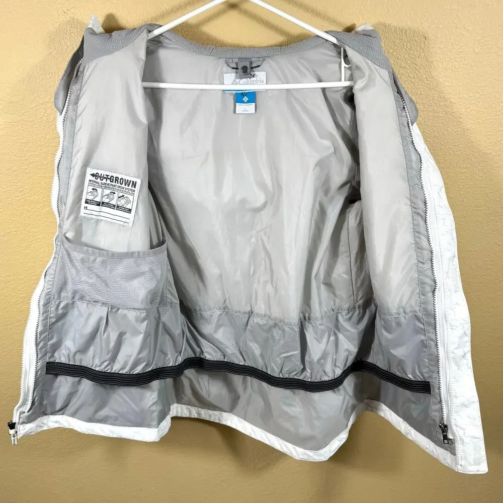 Columbia Hooded Ski Jacket Youth Size L Winter Coat Outgrown White Gray